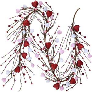 Winlyn 5.2′ Valentine’s Day Garland Red Heart and Berry Burgundy Berry Pip Artificial Garland Decorations for Spring Wedding Valentine Fireplace Mantel Table Décor (Red)(Glitter Red&pink&white)
