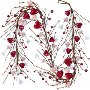 Winlyn 5.2′ Valentine’s Day Garland Red Heart and Berry Burgundy Berry Pip Artificial Garland Decorations for Spring Wedding Valentine Fireplace Mantel Table Décor (Red)(Red&pink&white)