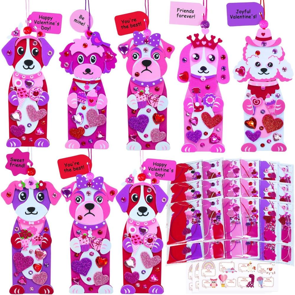 imageWinlyn 24 Sets Valentines Day Decorations DIY Heart Dog Ornament Bookmark Valentine Craft Kits Blank Foam Bookmark with Heart Foam Stickers for Kids Classroom Activities Party Favors Gift Exchange