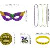 Winlyn 144 Pcs Mardi Gras Party Accessories Set Bulk Mardi Gras Bead Necklaces Masquerade Mardi Gras Coins Temporary Tattoos Rubber Bracelets for Mardi Gras Parade Masquerade Party Décoration
