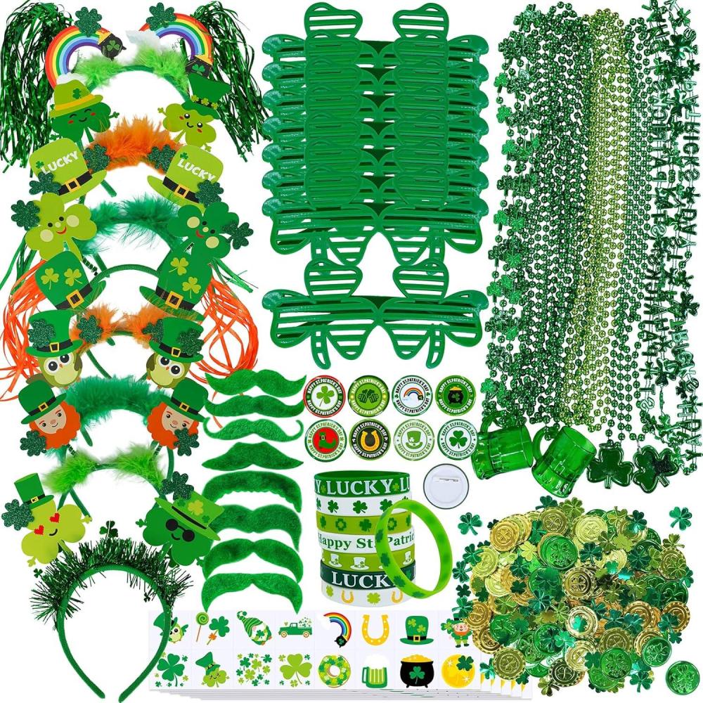 image:imageWinlyn Bulk St Patricks Day Novelty Jewelry Assortment St Pats Party Favors Supplies Shamrock Necklace Coins Head Bopper Bracelet Tattoo Mustaches Accessories for St Pattys Day Irish Party Decor