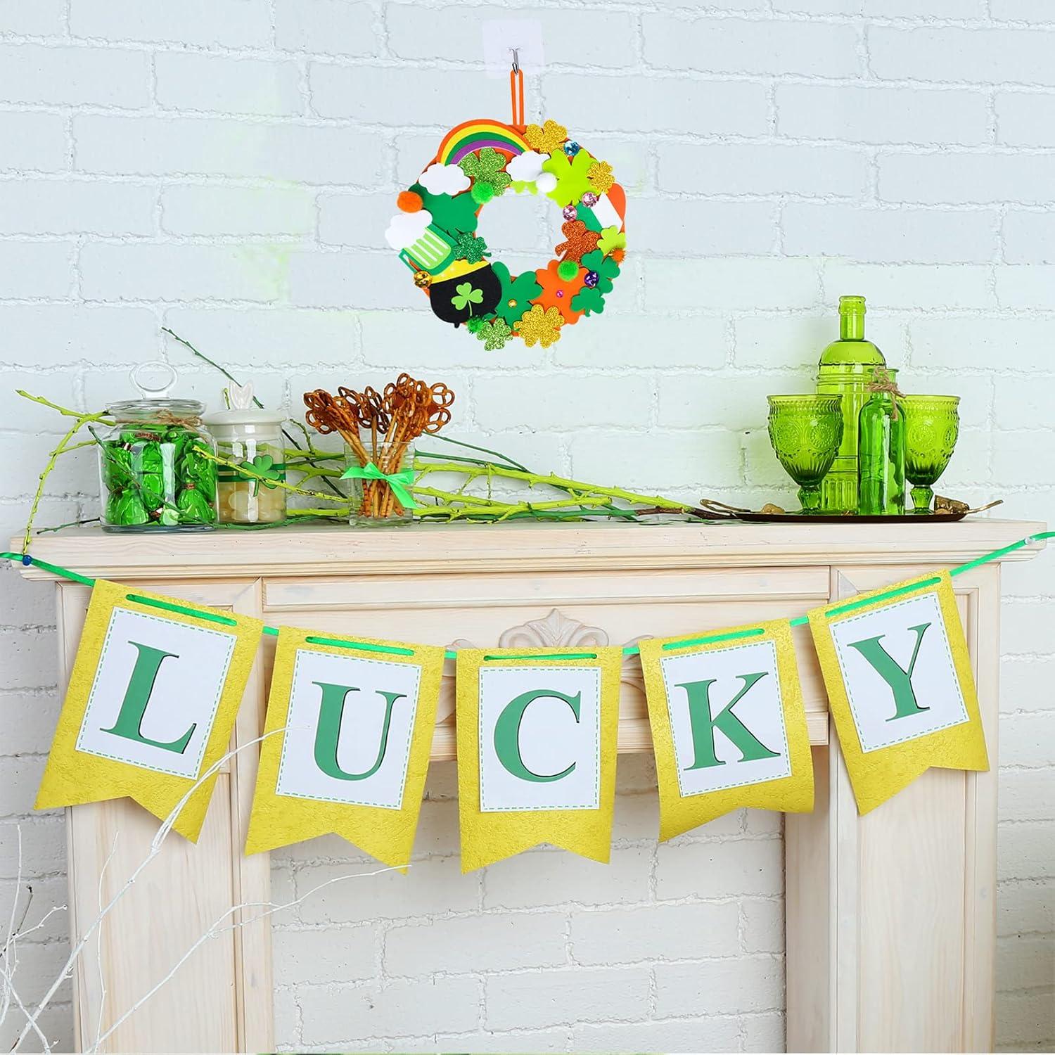 image:image12 Sets St Patricks Day Shamrock Wreath Sign Decorations Foam St Patricks Day Craft Kits Lucky Shamrock FourLeaf Clover Rainbow Foam Stickers for Kids Party Favors Classroom Activity Art Project