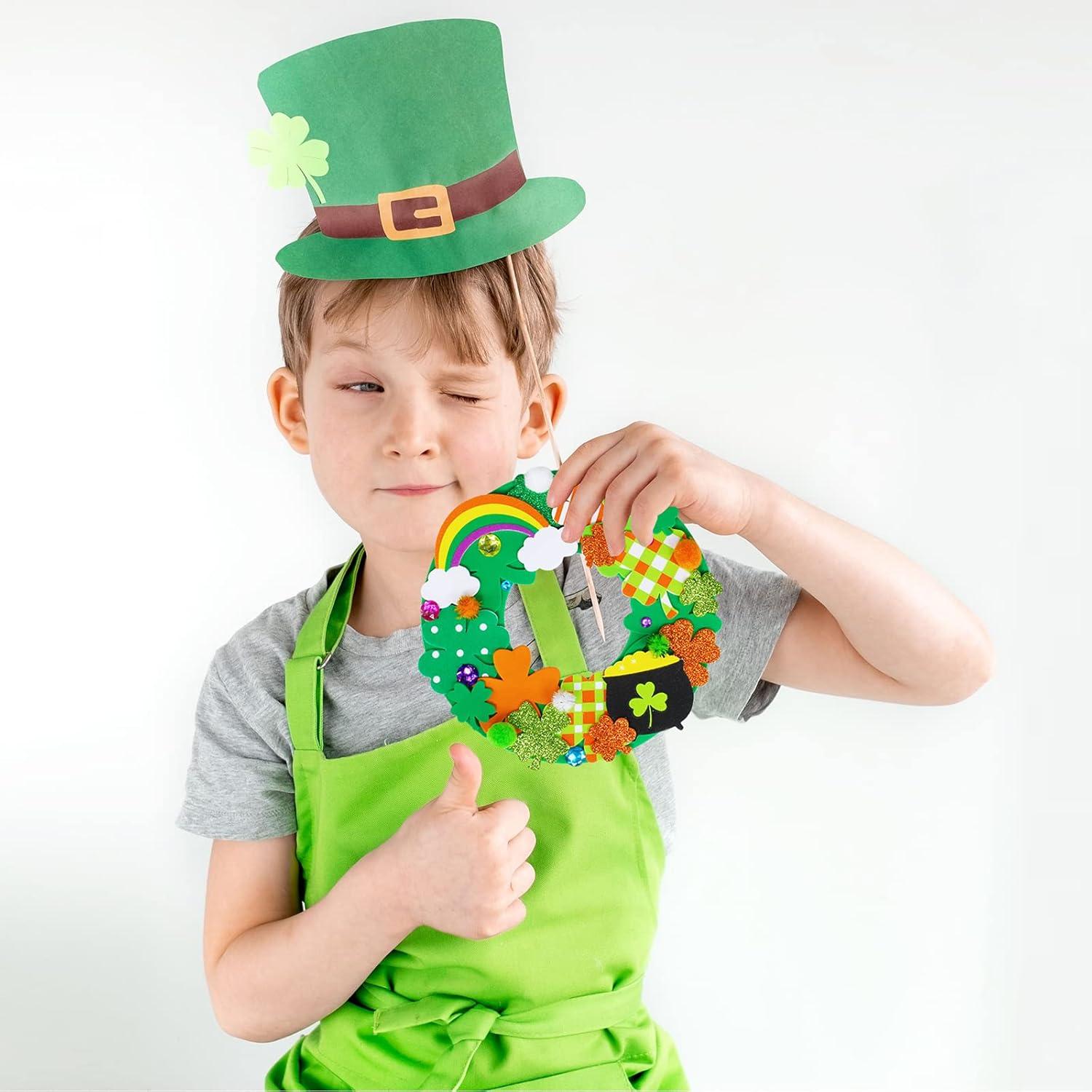 image:image12 Sets St Patricks Day Shamrock Wreath Sign Decorations Foam St Patricks Day Craft Kits Lucky Shamrock FourLeaf Clover Rainbow Foam Stickers for Kids Party Favors Classroom Activity Art Project