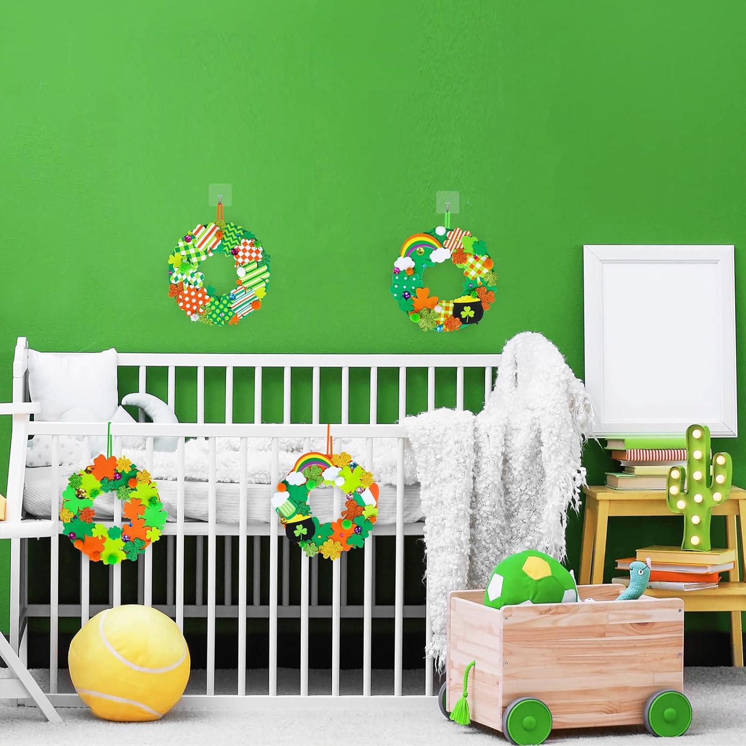 image:image12 Sets St Patricks Day Shamrock Wreath Sign Decorations Foam St Patricks Day Craft Kits Lucky Shamrock FourLeaf Clover Rainbow Foam Stickers for Kids Party Favors Classroom Activity Art Project