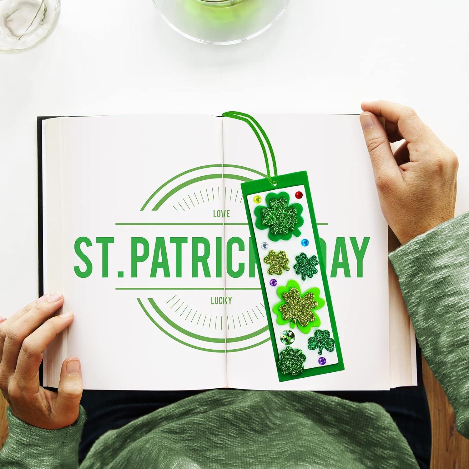 image:imageWinlyn 24 Sets St Patricks Day Decorations DIY 3D Shamrock Bookmark Craft Kits Blank Foam Bookmarks Lucky Shamrock Four Leaf Clover Stickers for Kids Reading Gifts Classroom Activities Art Projects