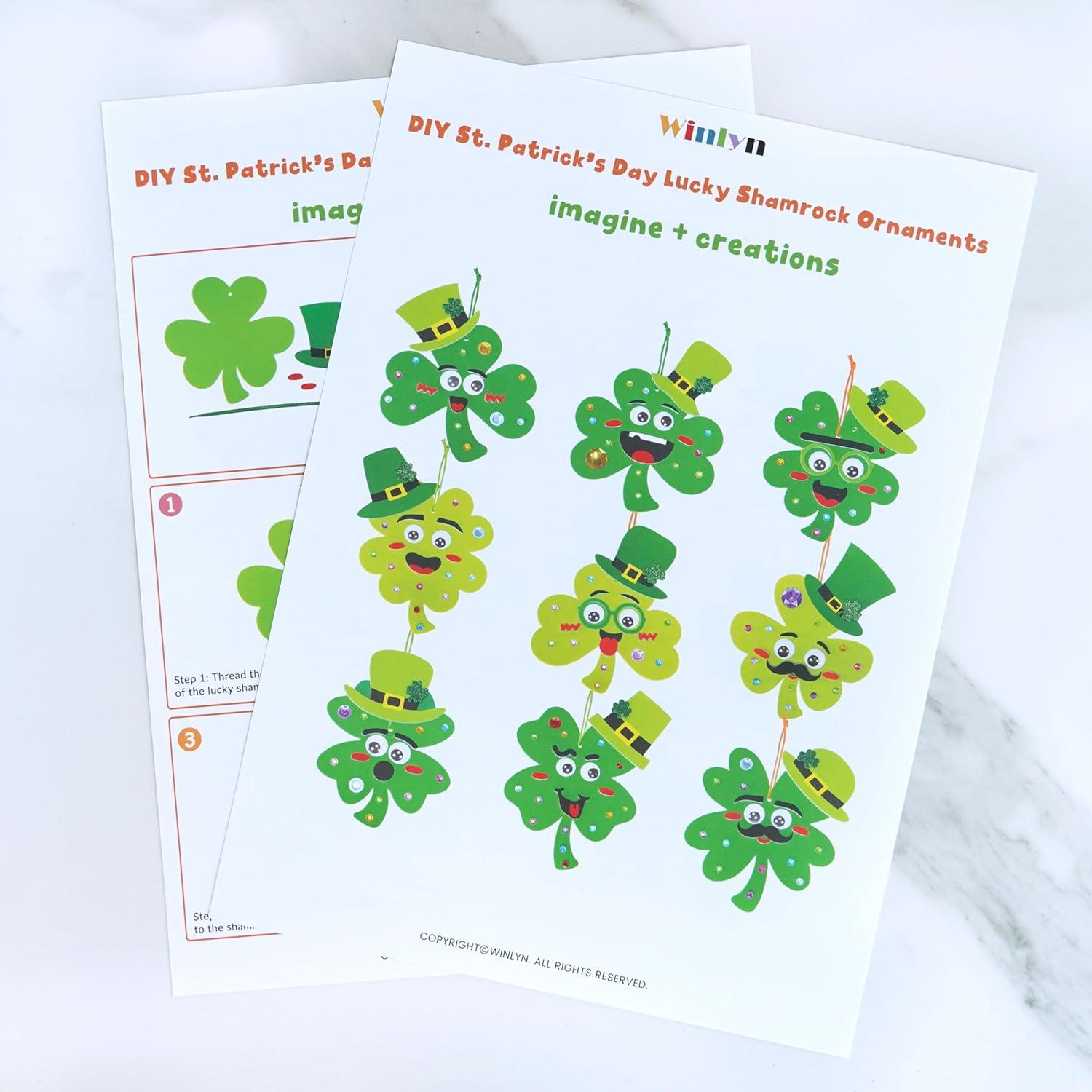 image:imageWinlyn 27 Sets St Patricks Day Decorations Lucky Shamrock Ornaments DIY St Pats Craft Kits FourLeaf Clover Irish Lucky Shamrock Foam Stickers for Kids Party Classroom Home Activities Art Project