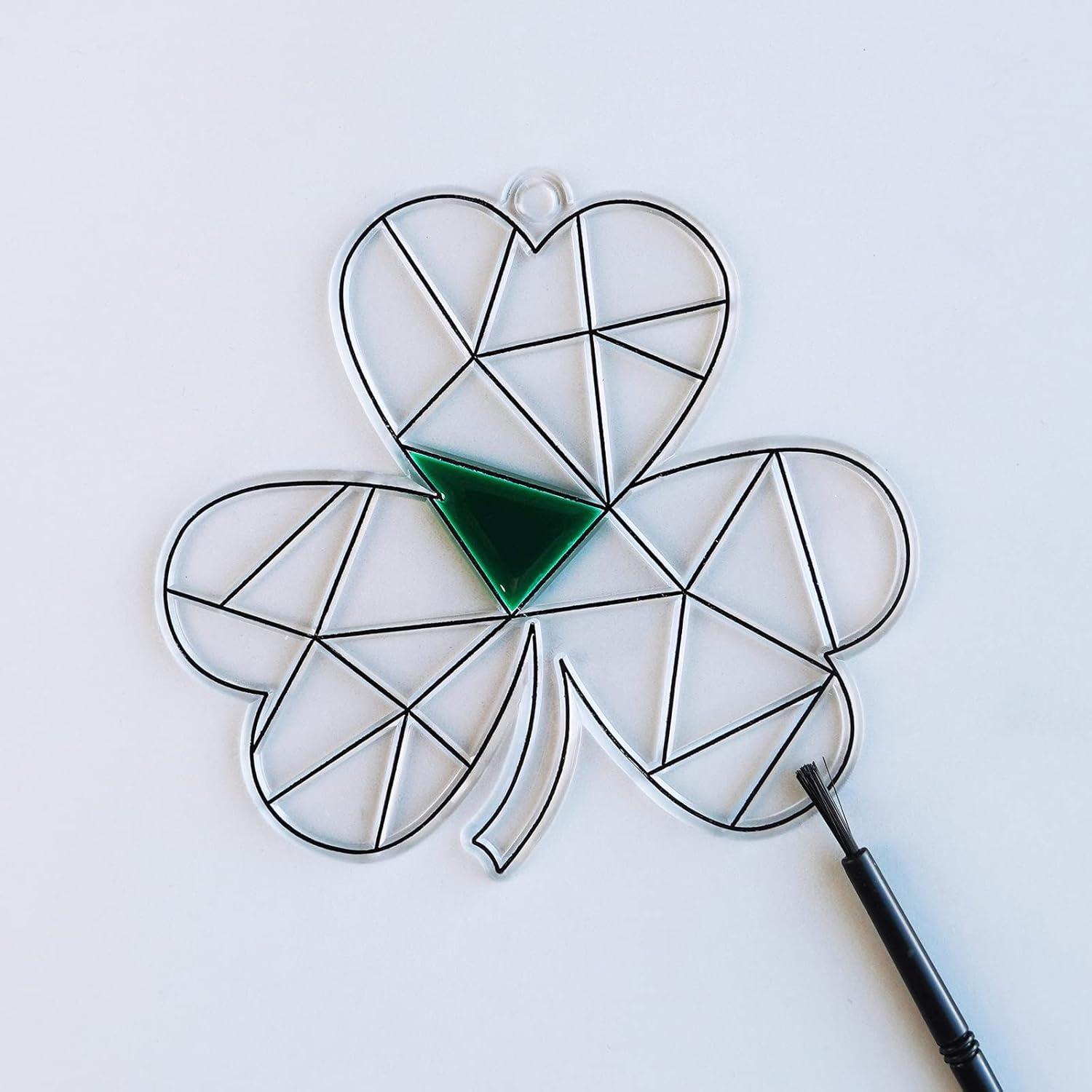 image:imageWinlyn 27 Sets St Patricks Day Shamrock Suncatchers Ornaments Decorations DIY Window Paint Art Suncatchers St Pats Craft Kits Lucky FourLeaf Clover Sun Catchers for Kids Party Classroom Activity