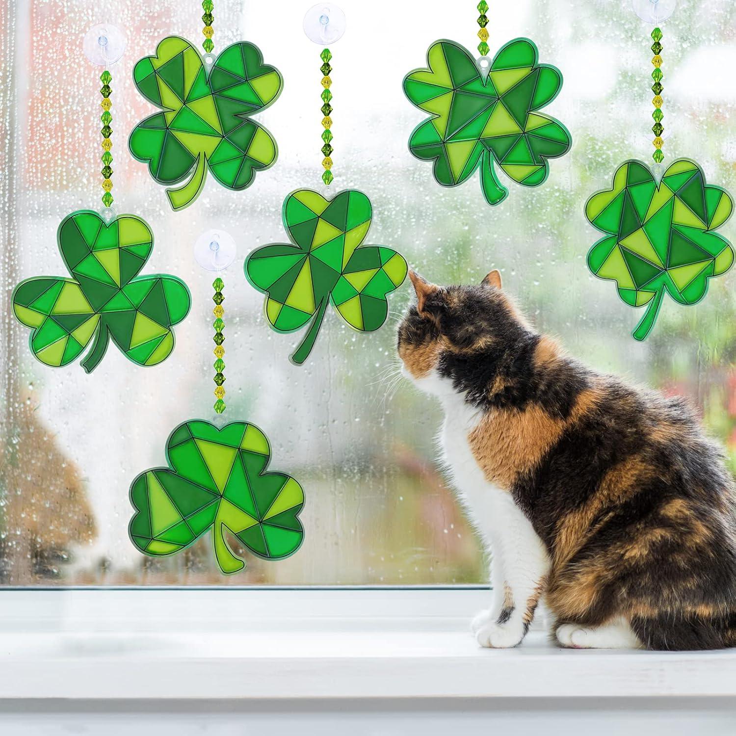 image:imageWinlyn 27 Sets St Patricks Day Shamrock Suncatchers Ornaments Decorations DIY Window Paint Art Suncatchers St Pats Craft Kits Lucky FourLeaf Clover Sun Catchers for Kids Party Classroom Activity