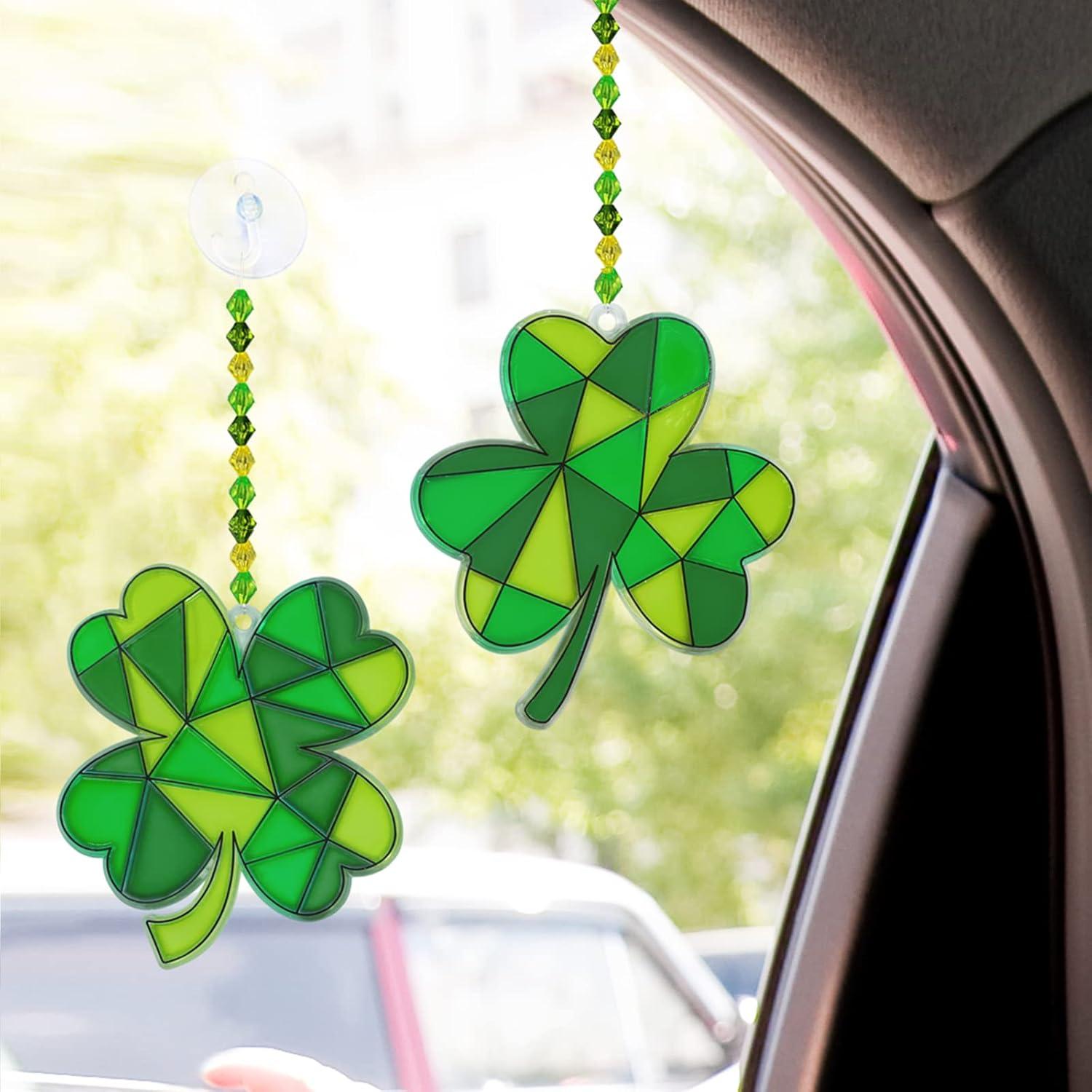 image:imageWinlyn 27 Sets St Patricks Day Shamrock Suncatchers Ornaments Decorations DIY Window Paint Art Suncatchers St Pats Craft Kits Lucky FourLeaf Clover Sun Catchers for Kids Party Classroom Activity