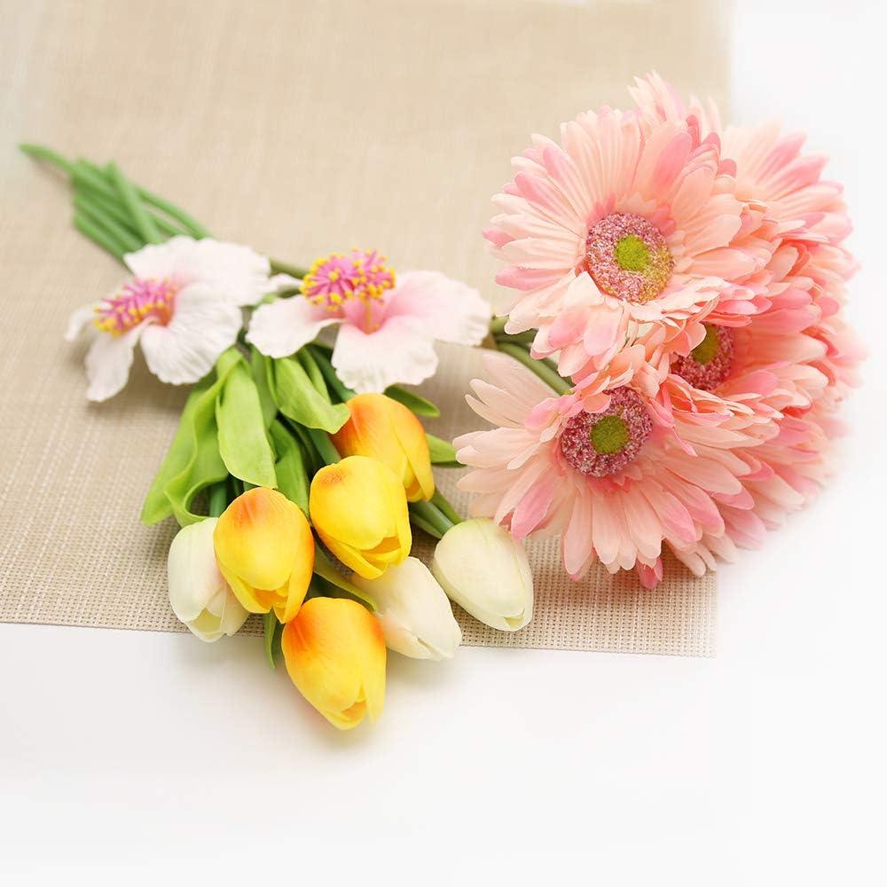 image:imageWinlyn 28 Pcs Multicolor Tulips Artificial Flowers Faux Tulip Stems Real Feel PU Tulips Easter Spring Wedding Bouquet Centerpiece Floral Arrangement Cemetery Table Dcor 14 TallMulti Color