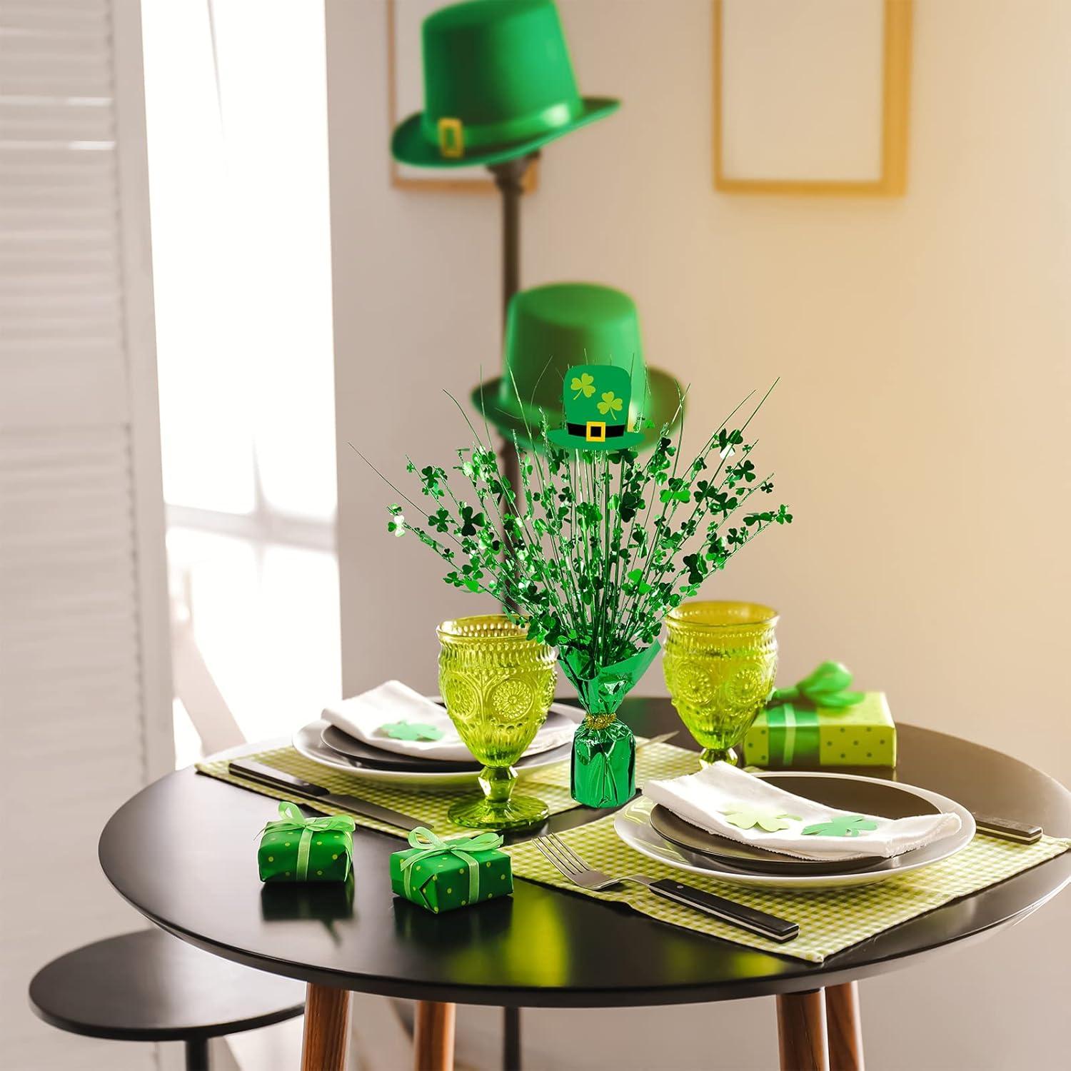 image:imageWinlyn 3 Pcs St Patricks Day Shamrock Spray Centerpieces Green Metallic Foil Shamrock Centerpieces Gleam N Burst Centerpieces Balloon Weight Centerpieces for St Pattys Day Party Table Decorations118 in height