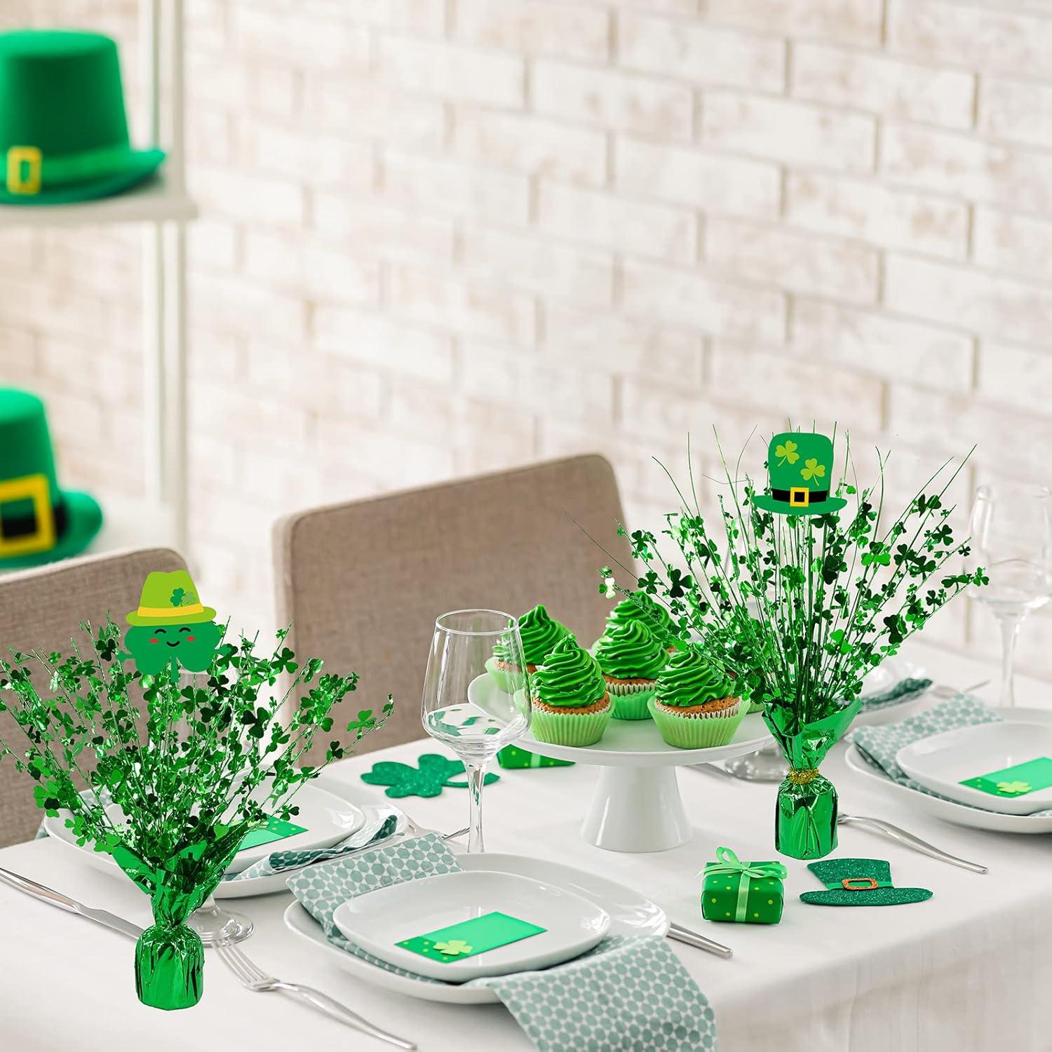 image:imageWinlyn 3 Pcs St Patricks Day Shamrock Spray Centerpieces Green Metallic Foil Shamrock Centerpieces Gleam N Burst Centerpieces Balloon Weight Centerpieces for St Pattys Day Party Table Decorations118 in height