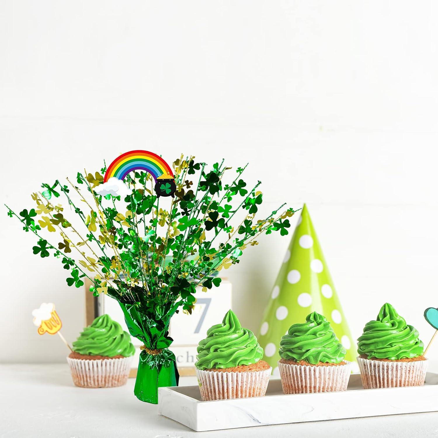 image:imageWinlyn 3 Pcs St Patricks Day Shamrock Spray Centerpieces Green Metallic Foil Shamrock Centerpieces Gleam N Burst Centerpieces Balloon Weight Centerpieces for St Pattys Day Party Table Decorations118 in height