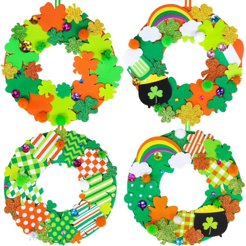 image:image12 Sets St Patricks Day Shamrock Wreath Sign Decorations Foam St Patricks Day Craft Kits Lucky Shamrock FourLeaf Clover Rainbow Foam Stickers for Kids Party Favors Classroom Activity Art Project