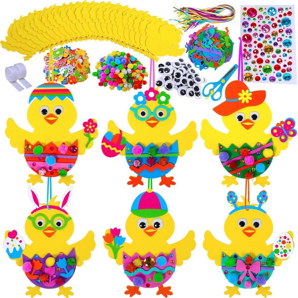 image:imageWinlyn 24 Sets Easter Decorations DIY 3D Chick Hatching from Egg Ornaments Easter Craft Kits Foam Easter Stickers Pompoms Googly Eyes for Kids Party Favors Spring Classroom Activity Art Project