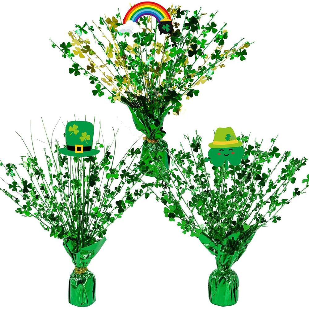 image:imageWinlyn 3 Pcs St Patricks Day Shamrock Spray Centerpieces Green Metallic Foil Shamrock Centerpieces Gleam N Burst Centerpieces Balloon Weight Centerpieces for St Pattys Day Party Table Decorations118 in height