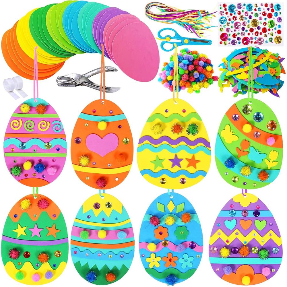 image:imageWinlyn 32 Sets Easter Craft Kits DIY Egg Ornaments Decoration Art Sets Assorted Foam Egg Ornaments Spring Foam Stickers for Kids Classroom Activities Party Favors Art Project