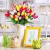 Winlyn 28 Pcs Multicolor Tulips Artificial Flowers Faux Tulip Stems Real Feel PU Tulips Easter Spring Wedding Bouquet Centerpiece Floral Arrangement Cemetery Table Décor 14″ Tall(Multi Color)