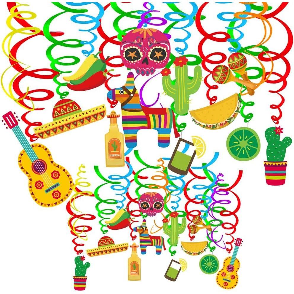 image:imageSupla 30 pcs Fiesta Hanging Swirl Decorations Mexican Fiesta Cinco De Mayo Party Swirls Hanging Swirl Streamers Foil Hanging Ceiling Dcor for Ceiling Spiral Decorations Party Backdrops