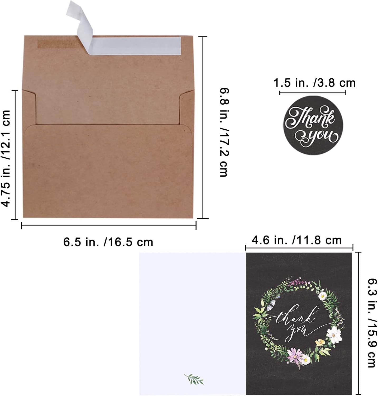 image:imageWinlyn 150 Sets Bulk Blank Thank You Cards with Envelopes Stickers Assortment 6 Design of Chalkboard Floral Watercolor Wildflower Thank You Greeting Cards Note Cards for Wedding Bridal Baby Shower
