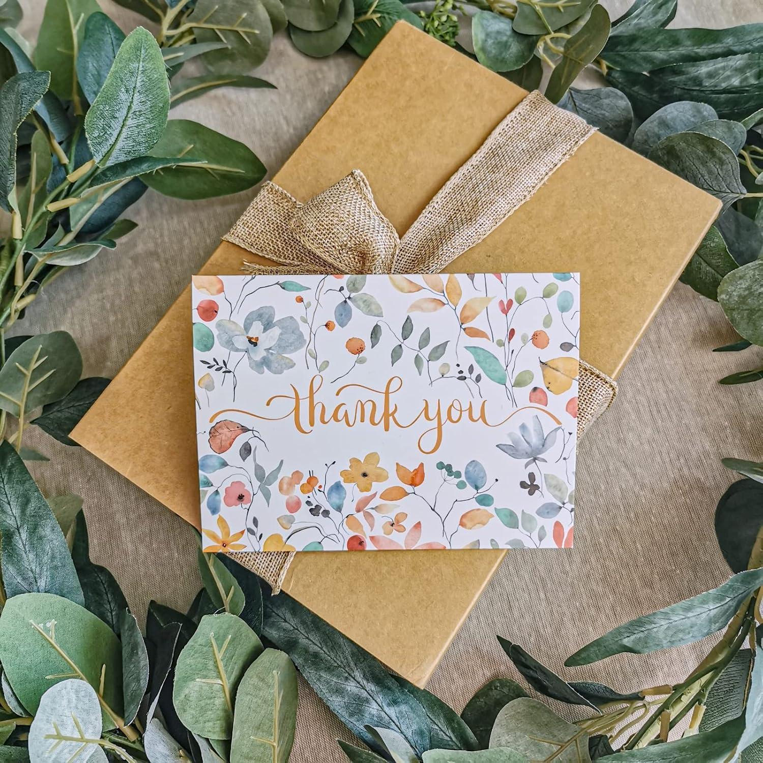 image:imageWinlyn 150 Sets Bulk Blank Thank You Cards with Envelopes Stickers Assortment 6 Design of Chalkboard Floral Watercolor Wildflower Thank You Greeting Cards Note Cards for Wedding Bridal Baby Shower