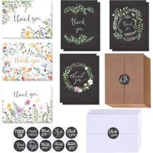 Winlyn 150 Sets Bulk Blank Thank You Cards with Envelopes Stickers Assortment 6 Design of Chalkboard Floral Watercolor Wildflower Thank You Greeting Cards Note Cards for Wedding Bridal Baby Shower