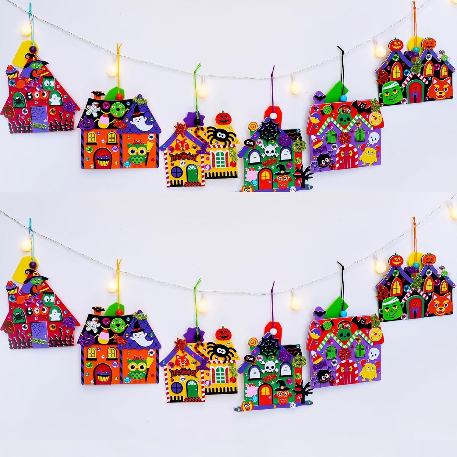 image:imageWinlyn 24 Sets Halloween Crafts Kits DIY Halloween House Ornaments Decorations Art Sets Monster Ghost Bat Foam Stickers Fall Arts and Crafts for Kids Classroom Activities TrickorTreat Party Favors
