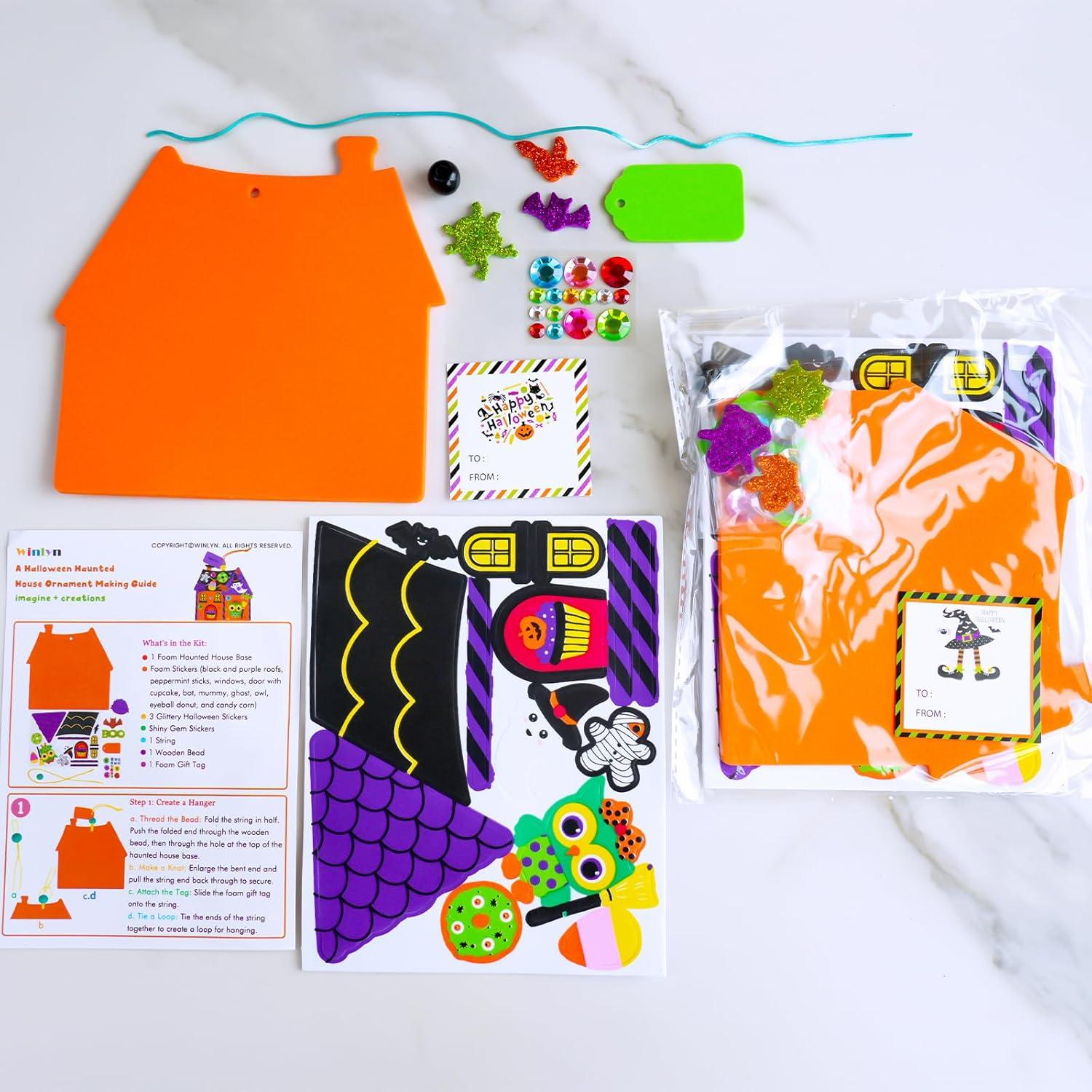 image:imageWinlyn 24 Sets Halloween Crafts Kits DIY Halloween House Ornaments Decorations Art Sets Monster Ghost Bat Foam Stickers Fall Arts and Crafts for Kids Classroom Activities TrickorTreat Party Favors