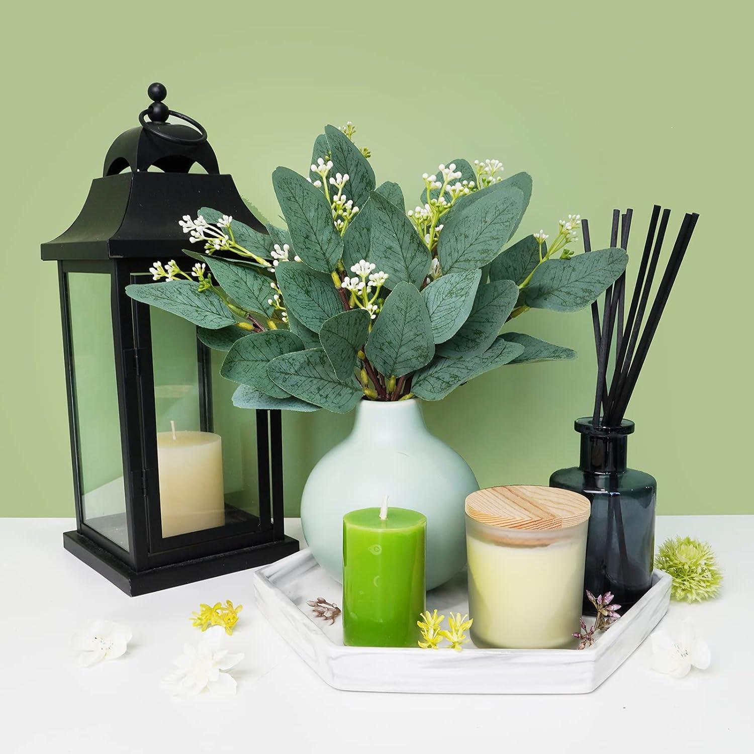 image:image18 Pcs Fake Eucalyptus Leaves Stems Bulk Artificial Oval Eucalyptus Leaves Branches with Seeds in Grey Green for Wedding Holiday Greenery Decoration Indoor Floral Vase Bouquet Centerpiece ArrangementFrosted Green With White Seeds