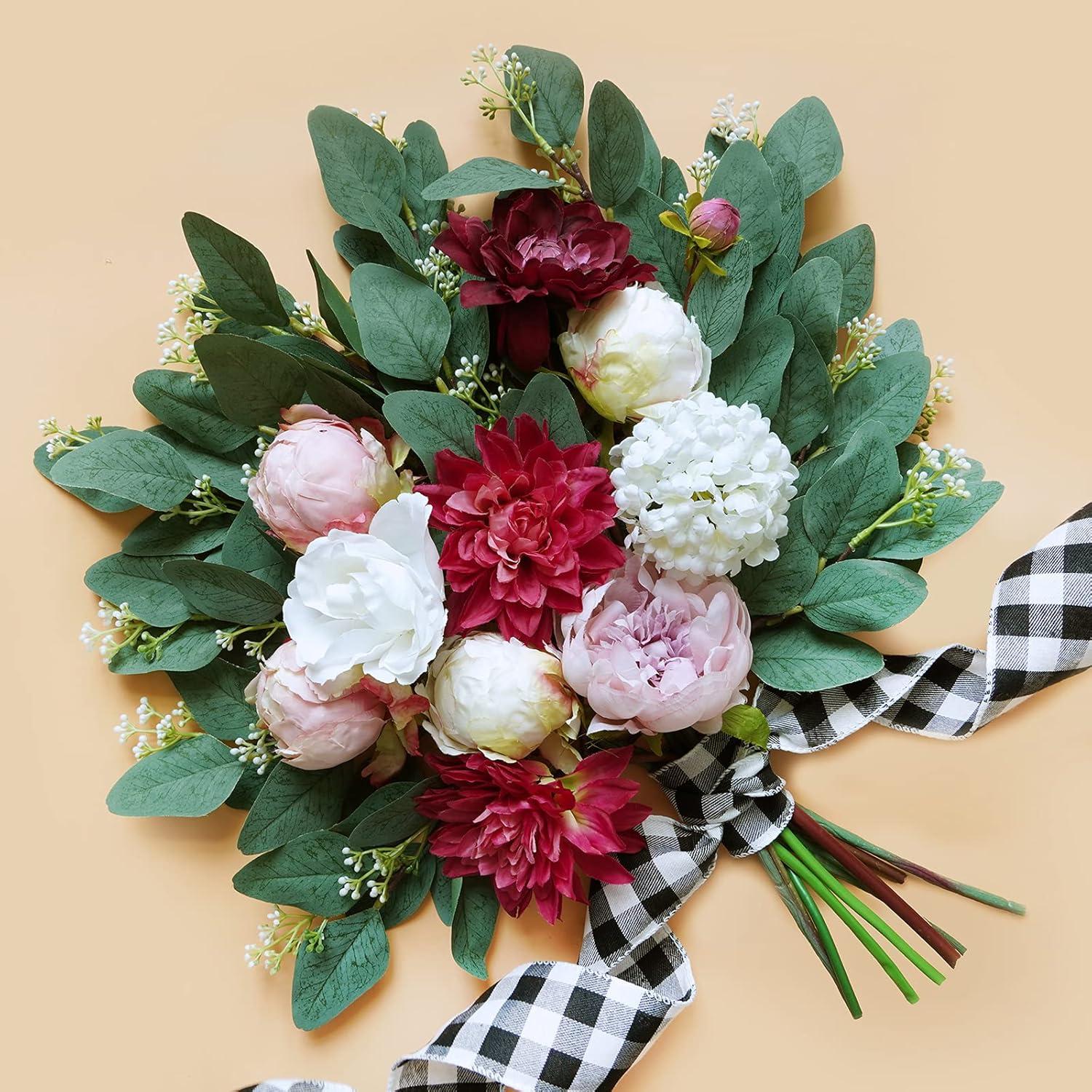 image:image18 Pcs Fake Eucalyptus Leaves Stems Bulk Artificial Oval Eucalyptus Leaves Branches with Seeds in Grey Green for Wedding Holiday Greenery Decoration Indoor Floral Vase Bouquet Centerpiece ArrangementFrosted Green With White Seeds