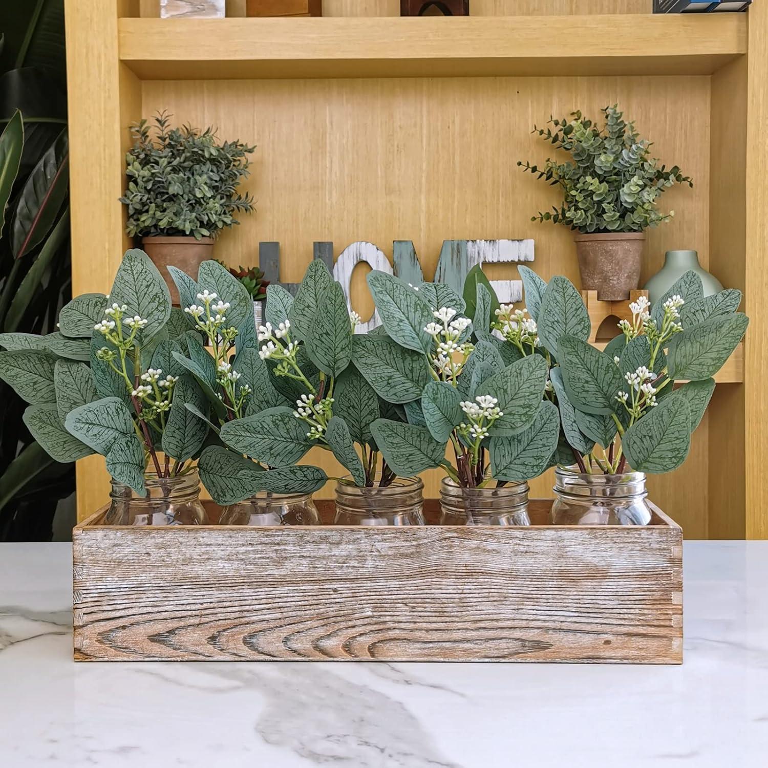 image:image18 Pcs Fake Eucalyptus Leaves Stems Bulk Artificial Oval Eucalyptus Leaves Branches with Seeds in Grey Green for Wedding Holiday Greenery Decoration Indoor Floral Vase Bouquet Centerpiece ArrangementFrosted Green With White Seeds
