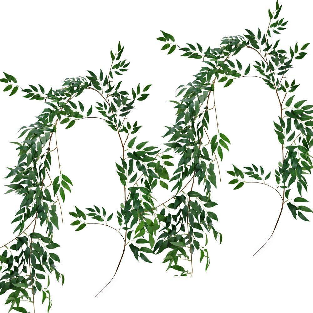 image:imageSupla 2 Pack 114 Silk Hanging Willow Jungle Leaves Greenery Vines Garland Fake Willow Twigs String in Green for Indoor Outdoor Wedding Decor Jungle Party Crowns Wreath