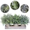 Winlyn Set of 3 Mini Potted Artificial Eucalyptus Plants Faux Rosemary Plant Assortment with Wood Planter Box for Indoor Office Desk Apartment Wedding Tabletop Greenery Decorations 8.7″ Tall