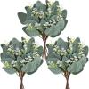 18 Pcs Fake Eucalyptus Leaves Stems Bulk Artificial Oval Eucalyptus Leaves Branches with Seeds in Grey Green for Wedding Holiday Greenery Decoration Indoor Floral Vase Bouquet Centerpiece Arrangement(Frosted Green With White Seeds)