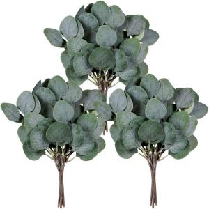18 Pcs Fake Eucalyptus Leaves Stems Bulk Artificial Oval Eucalyptus Leaves Branches with Seeds in Grey Green for Wedding Holiday Greenery Decoration Indoor Floral Vase Bouquet Centerpiece Arrangement(Green)