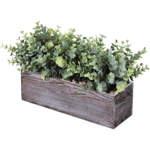 Winlyn Faux Eucalyptus Plants in Rustic Rectangular Wood Planter Box Artificial Eucalyptus Greenery Arrangement Potted Plant in Dusty Green for Wedding Centerpiece Office Room Table Windowsill Décor