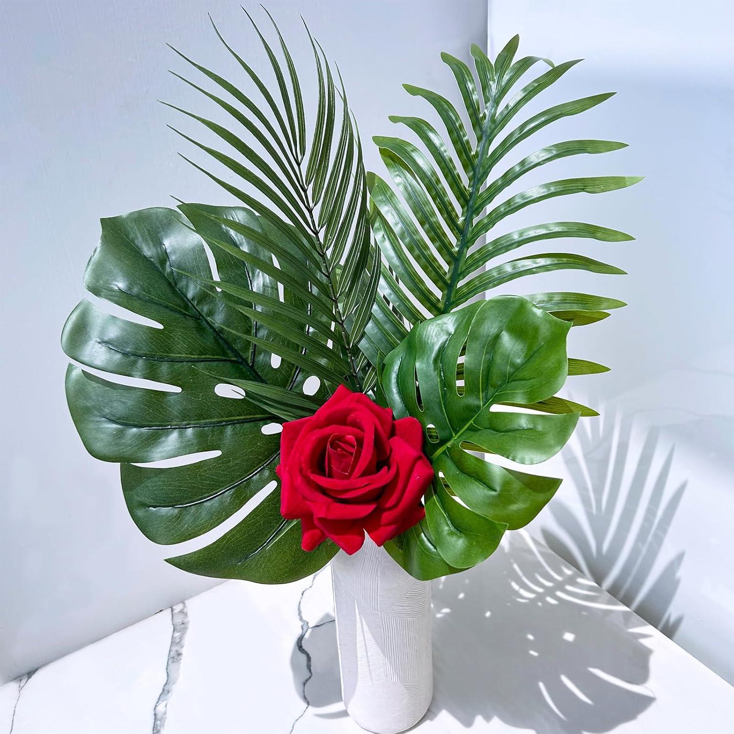 image:imageWinlyn 13 Pcs Assorted Artificial Tropical Leaves Set Decorative Real Touch Faux Monstera and Palm Leaves with Stems for Luau Hawaiian Safari Beach Jungle Tiki Theme Party Summer Wedding Home Dcor