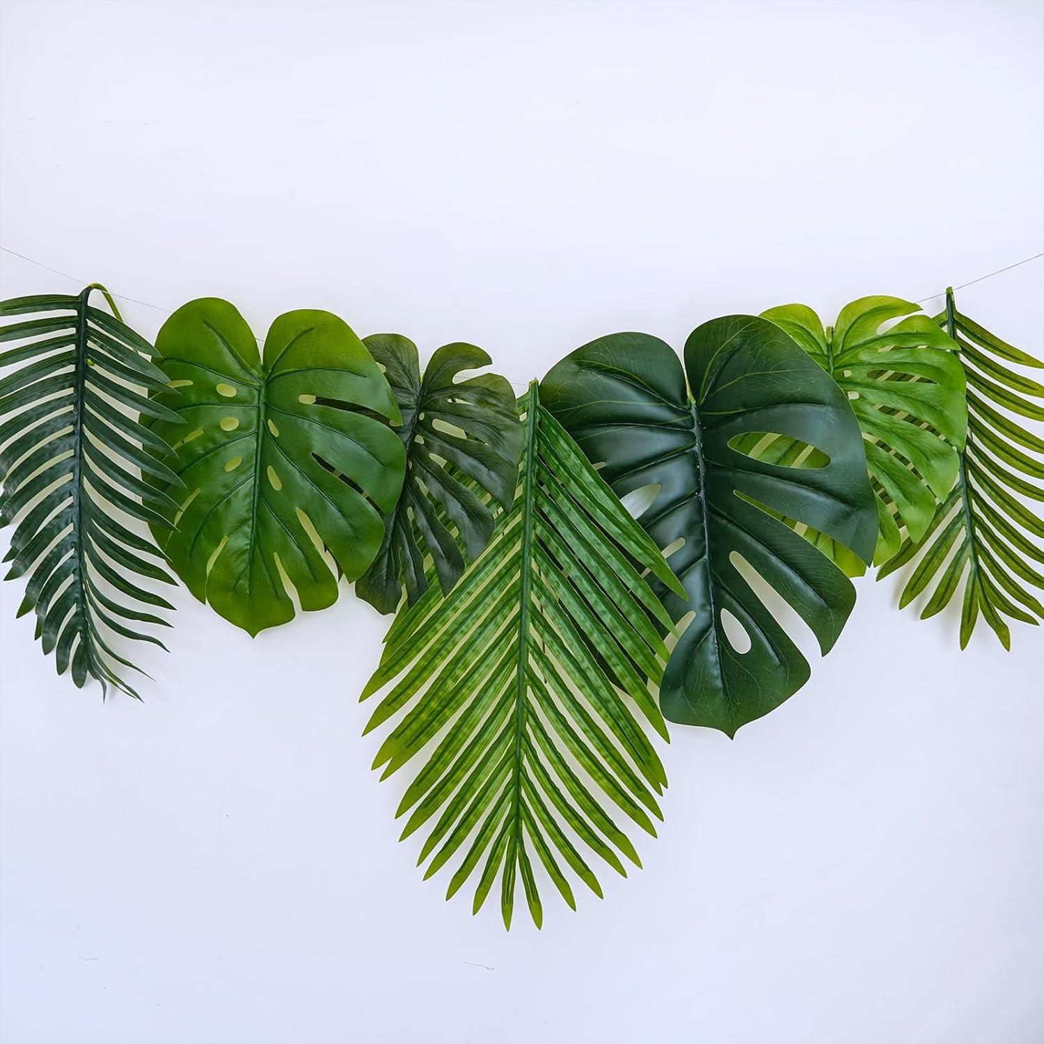image:imageWinlyn 13 Pcs Assorted Artificial Tropical Leaves Set Decorative Real Touch Faux Monstera and Palm Leaves with Stems for Luau Hawaiian Safari Beach Jungle Tiki Theme Party Summer Wedding Home Dcor