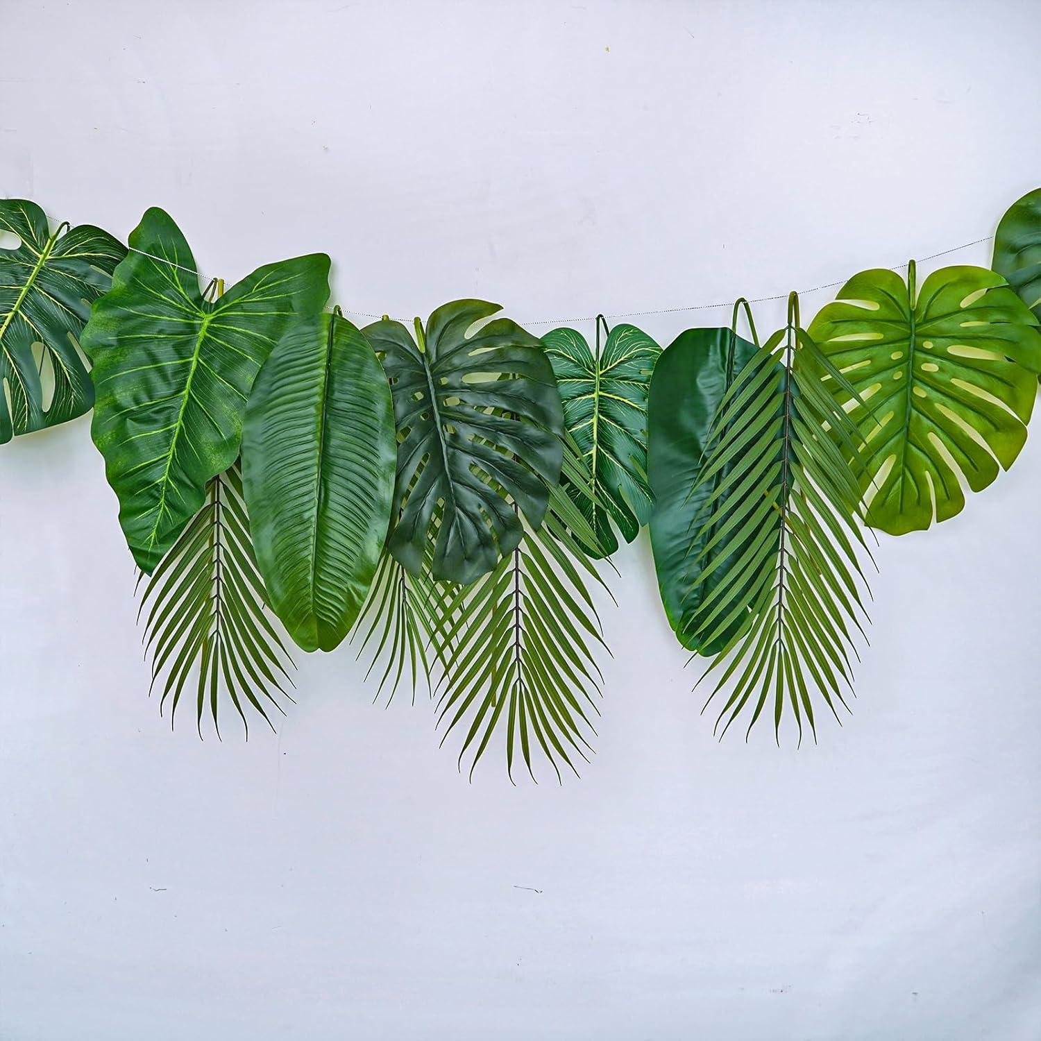 image:imageWinlyn 15 Pcs Assorted Artificial Tropical Leaves Set Decorative Real Touch Faux Tropical Monstera and Palm Leaf with Stems for Hawaiian Luau Safari Beach Jungle Tiki Party Summer Wedding Home Dcor