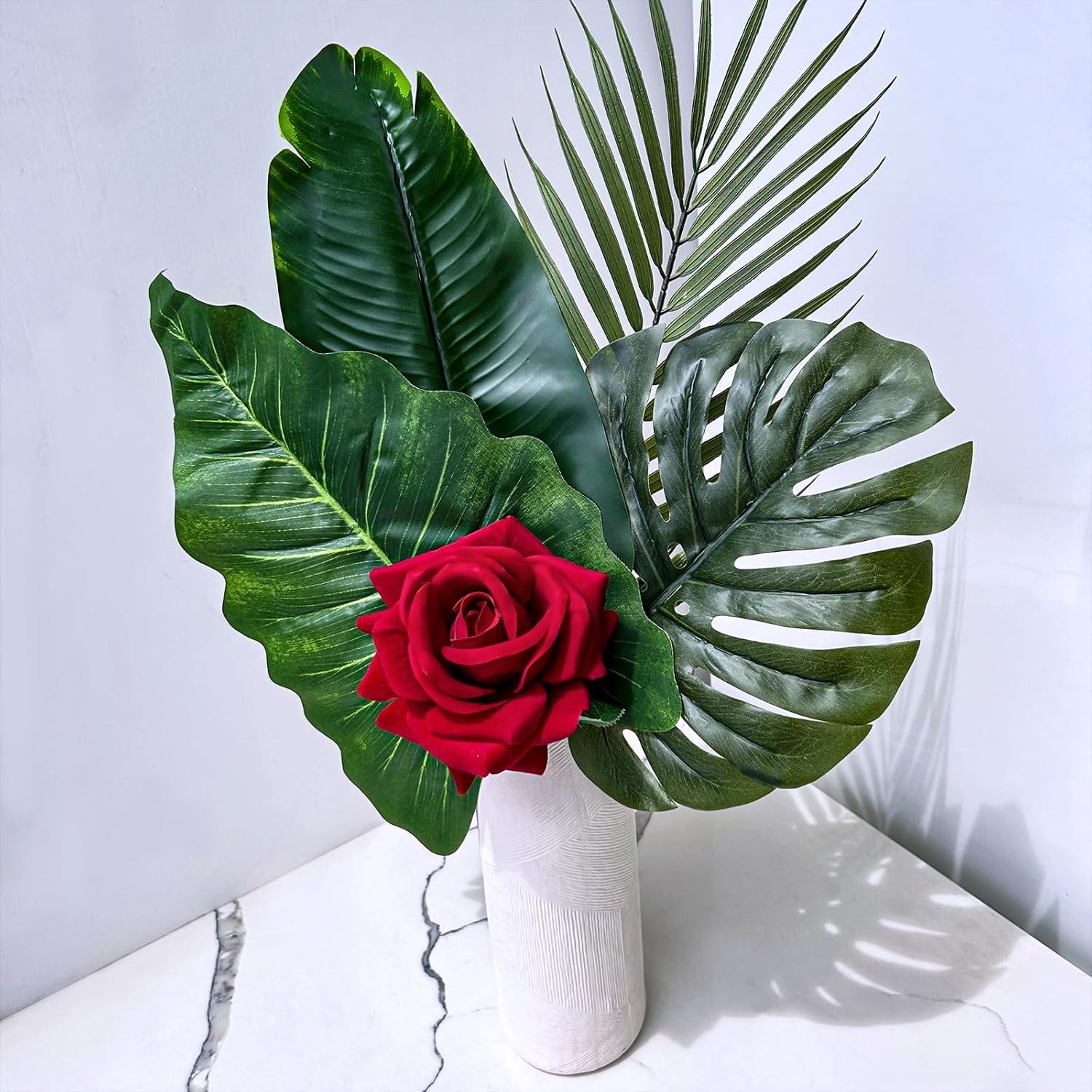 image:imageWinlyn 15 Pcs Assorted Artificial Tropical Leaves Set Decorative Real Touch Faux Tropical Monstera and Palm Leaf with Stems for Hawaiian Luau Safari Beach Jungle Tiki Party Summer Wedding Home Dcor