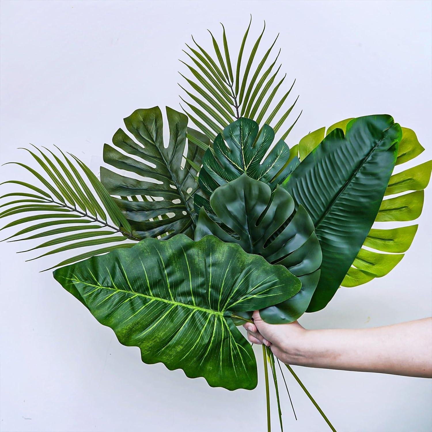 image:imageWinlyn 15 Pcs Assorted Artificial Tropical Leaves Set Decorative Real Touch Faux Tropical Monstera and Palm Leaf with Stems for Hawaiian Luau Safari Beach Jungle Tiki Party Summer Wedding Home Dcor