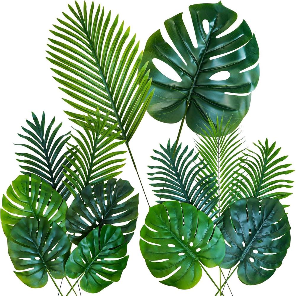 image:imageWinlyn 13 Pcs Assorted Artificial Tropical Leaves Set Decorative Real Touch Faux Monstera and Palm Leaves with Stems for Luau Hawaiian Safari Beach Jungle Tiki Theme Party Summer Wedding Home Dcor