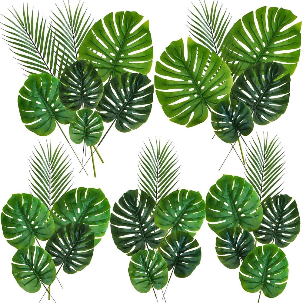image:imageWinlyn 27 Pcs Assorted Faux Tropical Leaf Stems Set Decorative Real Touch Artificial Monstera and Palm Leaves Greenery for Jungle Hawaiian Luau Safari Beach Tiki Theme Party Summer Wedding Home Dcor