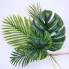 Winlyn 13 Pcs Assorted Artificial Tropical Leaves Set Decorative Real Touch Faux Monstera and Palm Leaves with Stems for Luau Hawaiian Safari Beach Jungle Tiki Theme Party Summer Wedding Home Décor