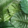 Winlyn 15 Pcs Assorted Artificial Tropical Leaves Set Decorative Real Touch Faux Tropical Monstera and Palm Leaf with Stems for Hawaiian Luau Safari Beach Jungle Tiki Party Summer Wedding Home Décor