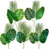 Winlyn 15 Pcs Assorted Artificial Tropical Leaves Set Decorative Real Touch Faux Tropical Monstera and Palm Leaf with Stems for Hawaiian Luau Safari Beach Jungle Tiki Party Summer Wedding Home Décor