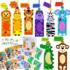 Winlyn 32 Sets Jungle Animal Crafts Kits DIY Jungle Safari Zoo Wild Animal Bookmarks Decorations Art Set Tiger Lion Zebra Foam Stickers for Kids Party Favors Classroom Activities Reading Rewards