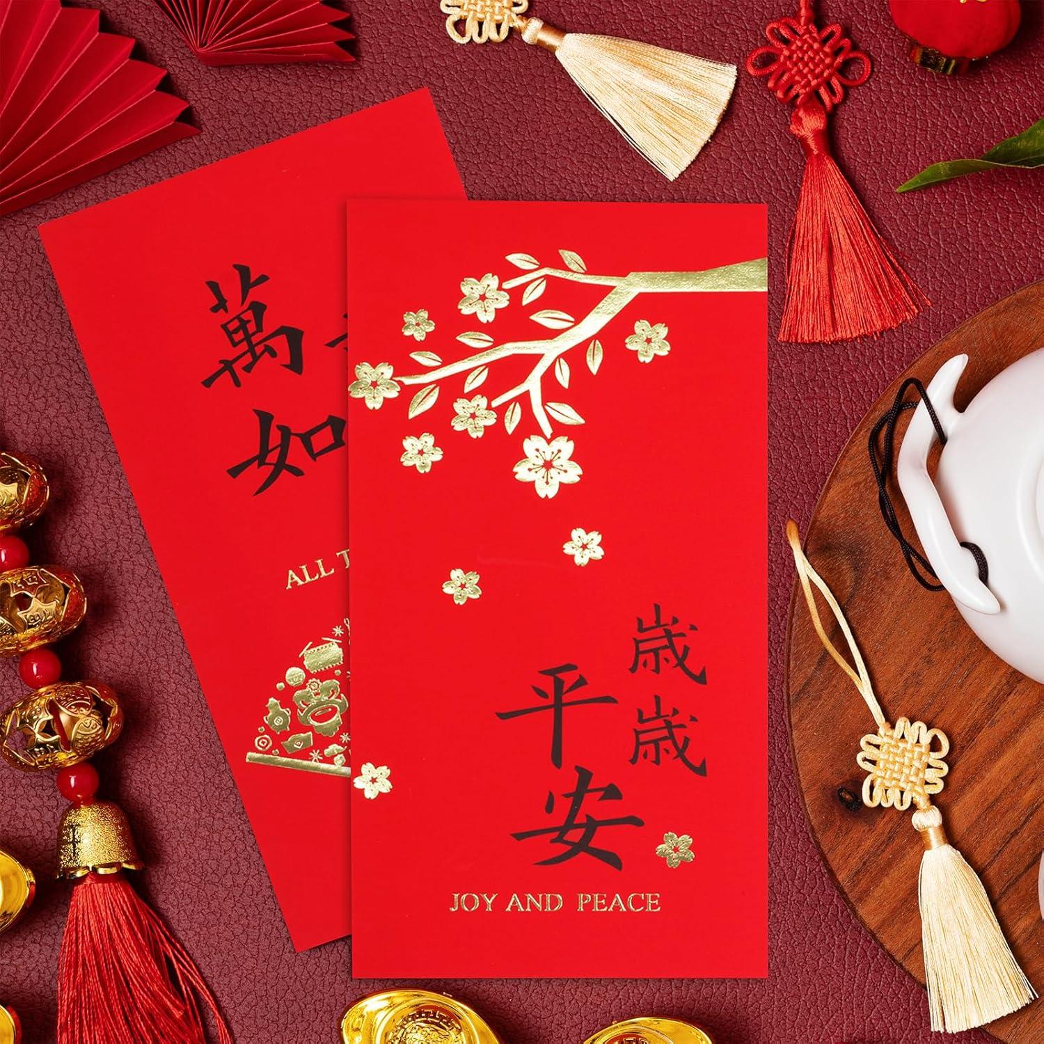 image:imageSupla 120 Pcs 6 Design Chinese Hong Bao Red Envelopes Lucky Money Envelopes Red Packet Lai See Lucky Packet Cash Envelope Red Pockets for Chinese New Year Wedding Birthday Year of The Dragon 2024