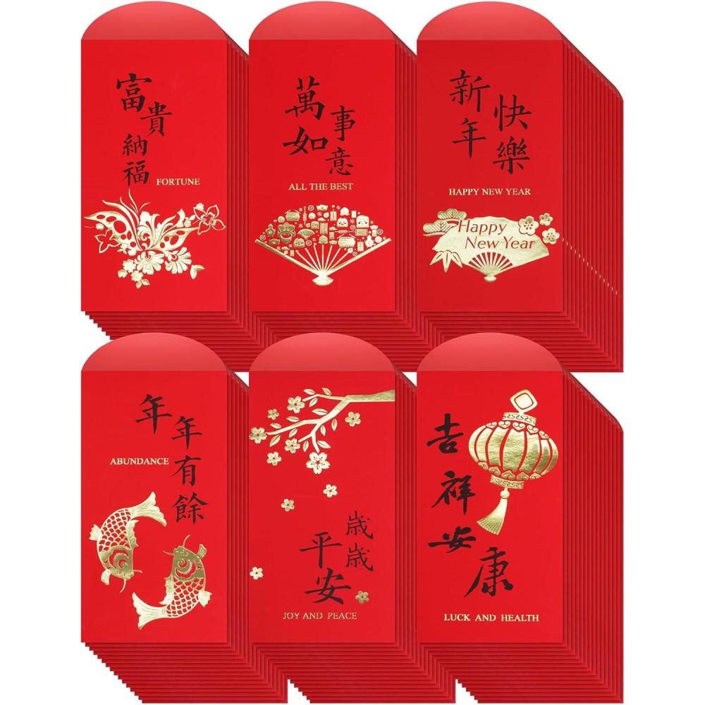 image:imageSupla 120 Pcs 6 Design Chinese Hong Bao Red Envelopes Lucky Money Envelopes Red Packet Lai See Lucky Packet Cash Envelope Red Pockets for Chinese New Year Wedding Birthday Year of The Dragon 2024