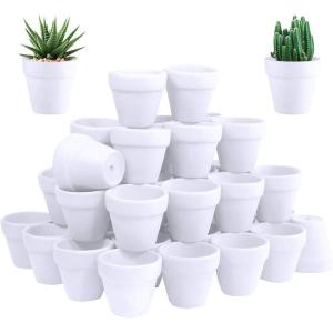 Winlyn 60 Pcs White Terra Cotta Pot – 2.5 Inch Tiny Mini Clay Pots with Drainage Holes Flower Nursery Terra Cotta Pots for Succulent Plants, Crafts, Wedding Baby Shower Favor